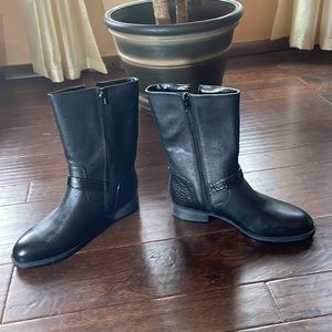 Naturalizer Genna Womens Size 7W Black Leather Mid Calf Moto Boots